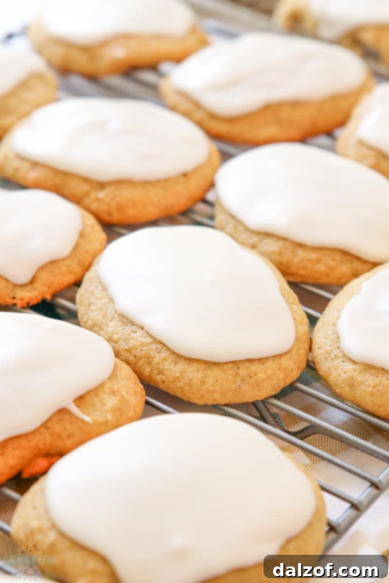 Close-up of fluffy banana bread cookies on a cooling rack