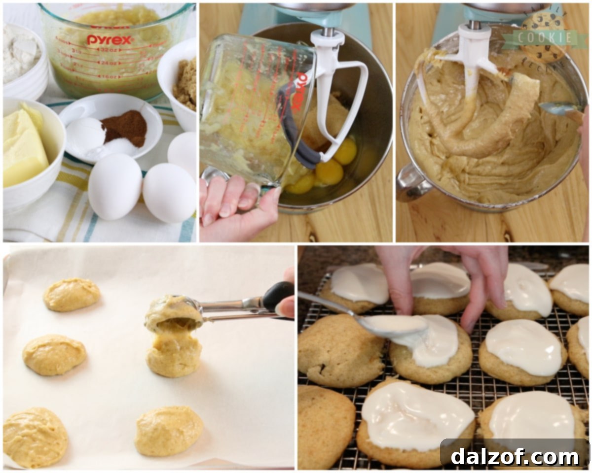 Plated banana bread cookies with a delicate vanilla glaze