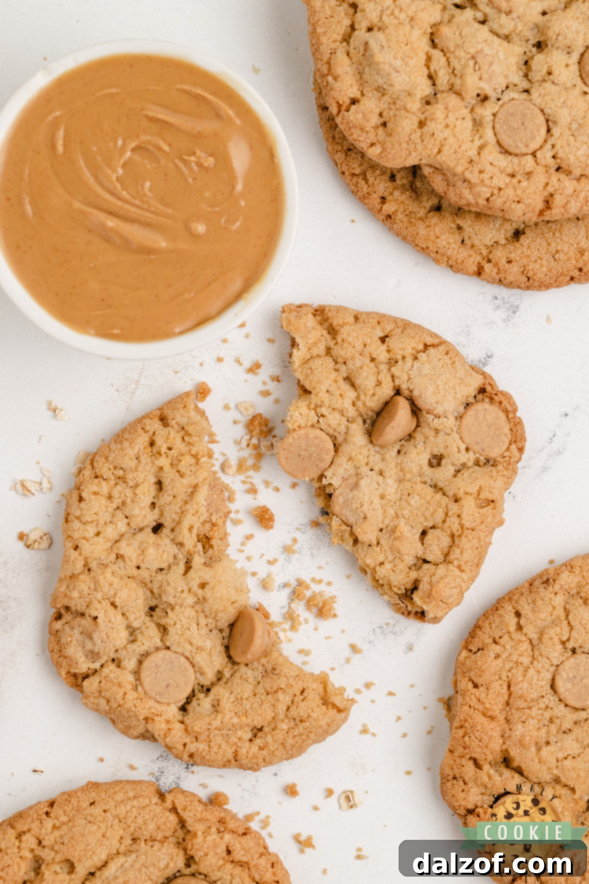 A plate of freshly baked Crunchy Peanut Butter Cookies with oats and Grape Nuts.