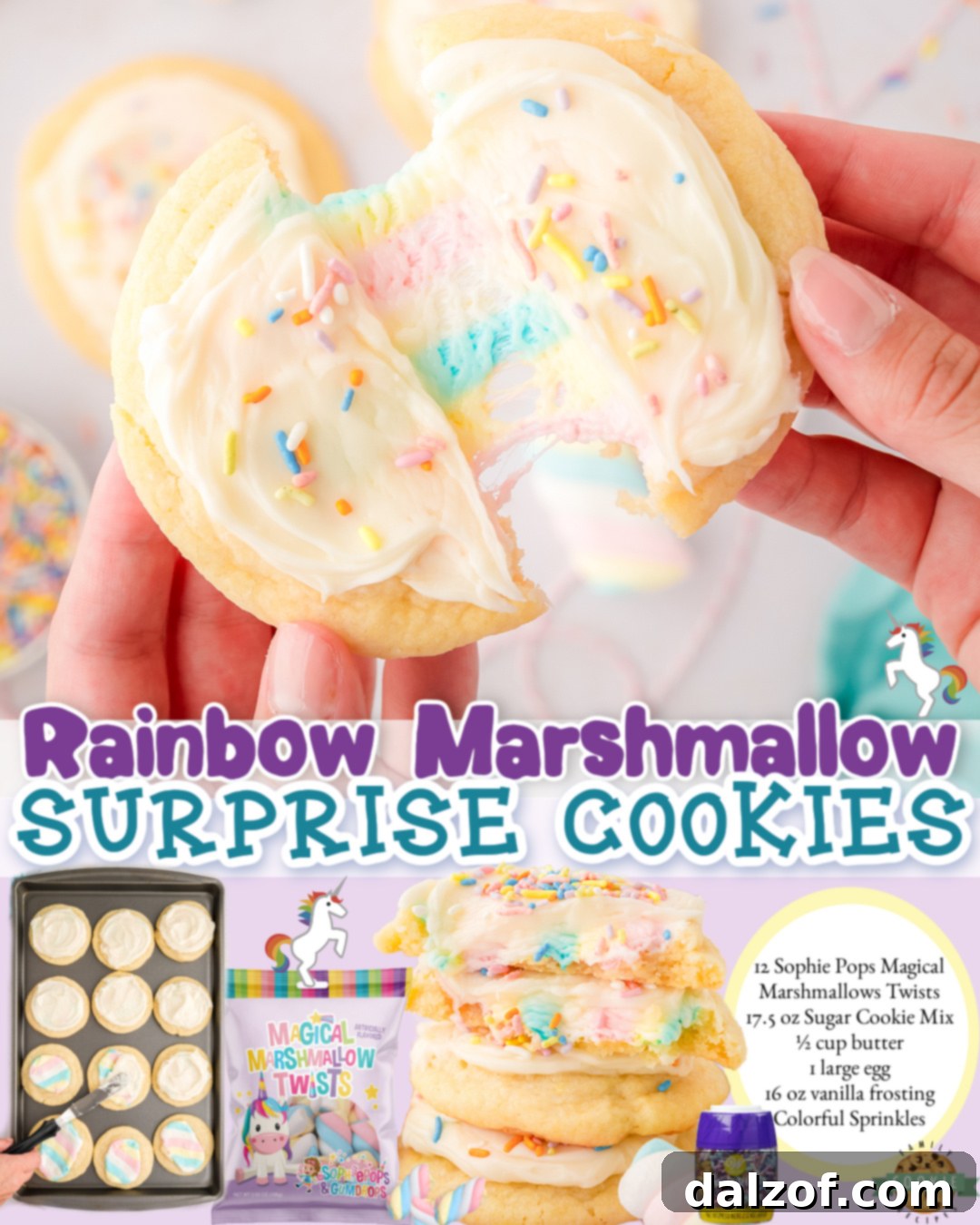 Magical Marshmallow Surprise Cookies made easy with sugar cookie mix, butter, an egg & rainbow twist marshmallows and festive sprinkles for a delightful, tasty treat!