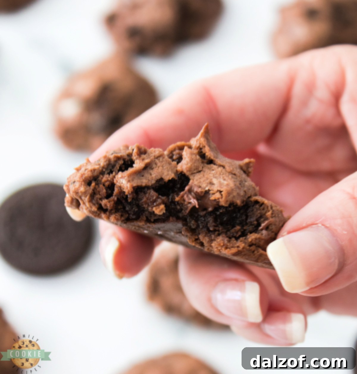 A stack of delightful Chocolate Oreo Cheesecake Cookies, perfect for sharing.