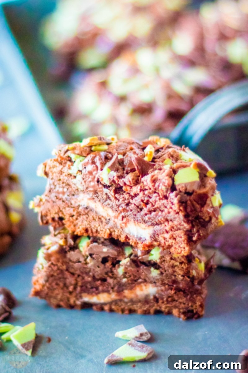A stack of delicious Big, Fat Mint Chocolate Chip Cookies, garnished with fresh mint leaves and chocolate shavings.