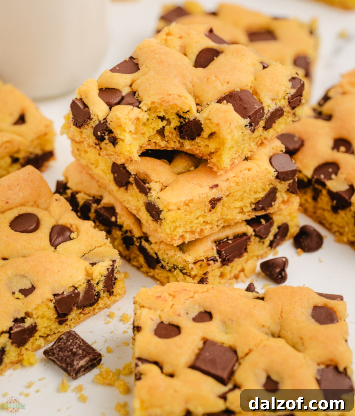 bite taken out of a chocolate chip cookie bar
