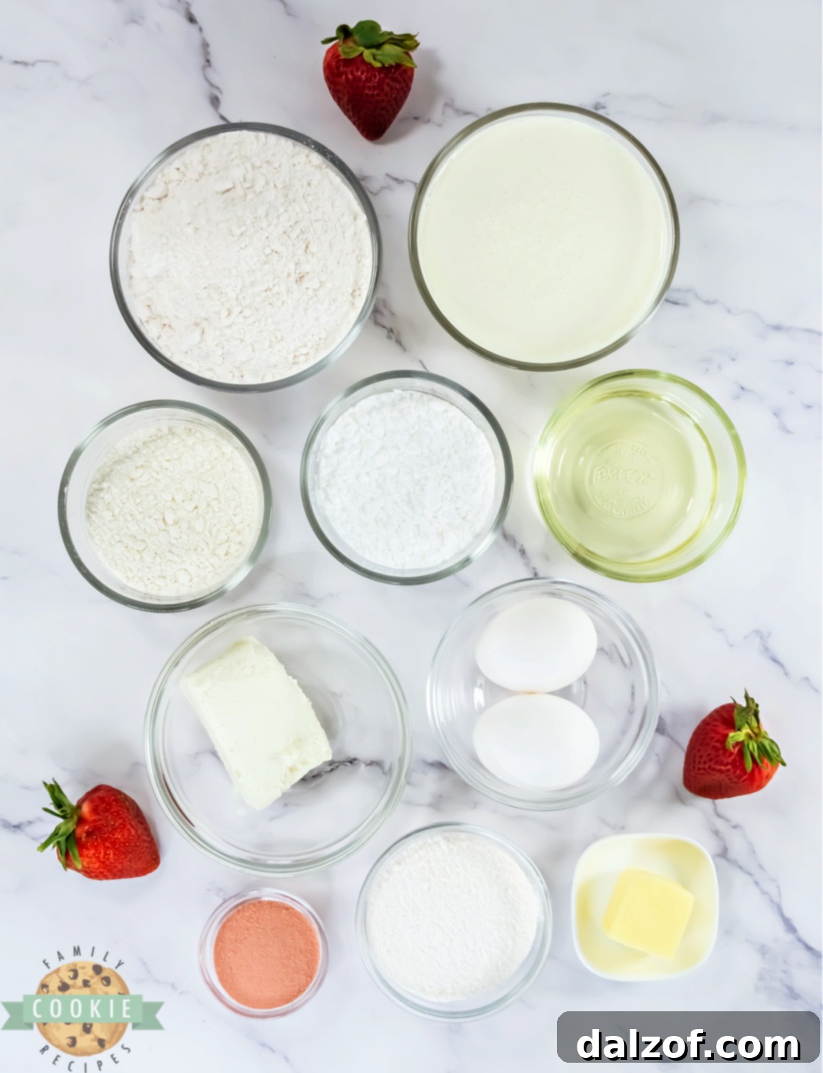 Ingredients in Copycat Crumbl Strawberry Shortcake Cookies recipe.