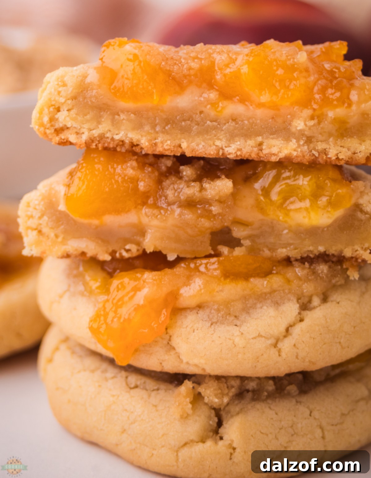 Stack of freshly baked peach cobbler cookies ready to serve