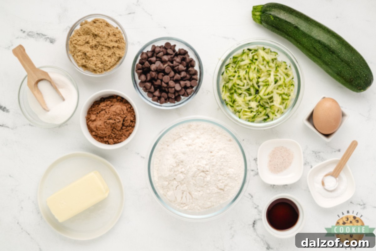 Ingredients in Chocolate Zucchini Cookies. 