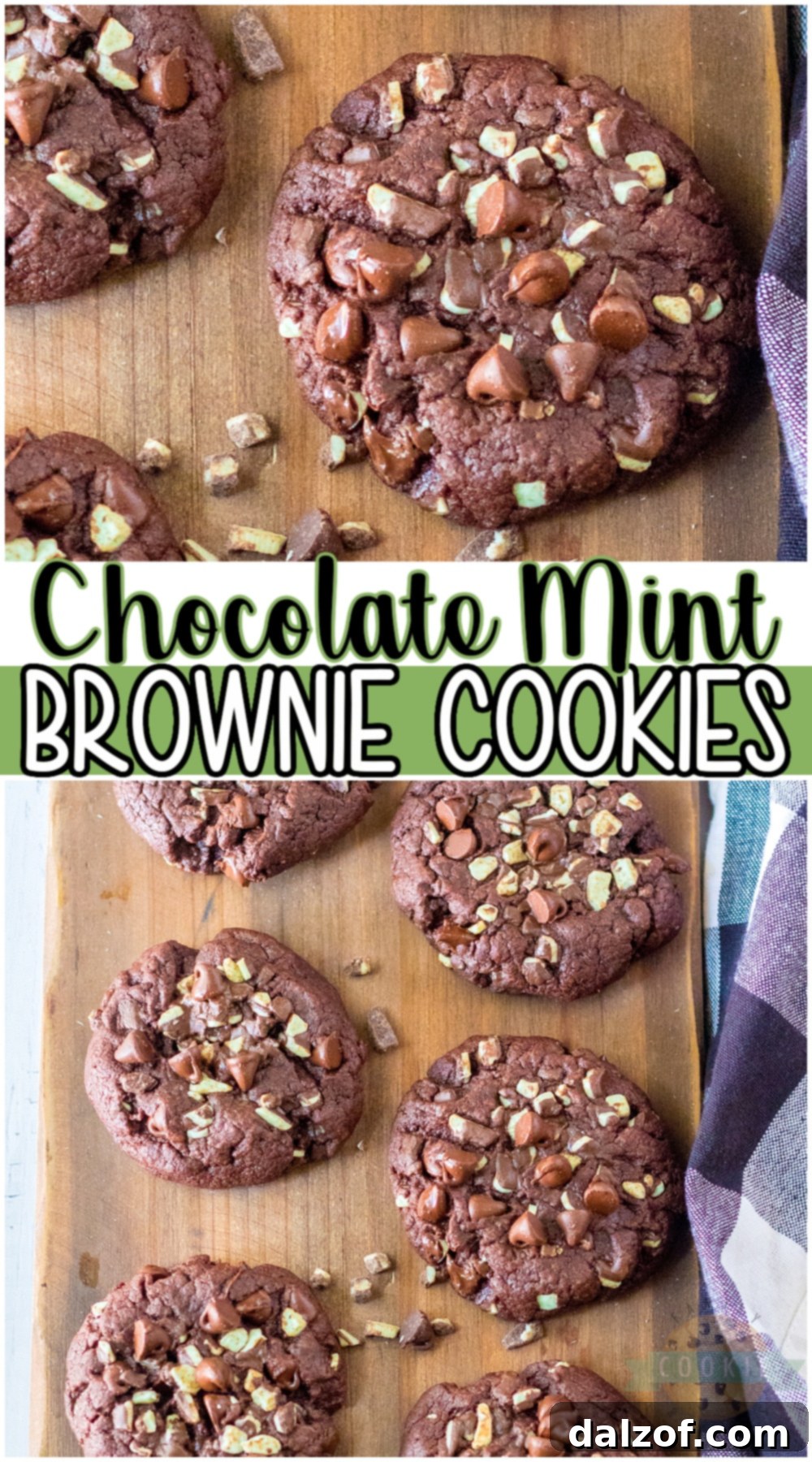 Fudgy Mint Chocolate Brownie Cookies 13 Chocolate Mint Brownie Cookies with a 'Pin It' graphic.