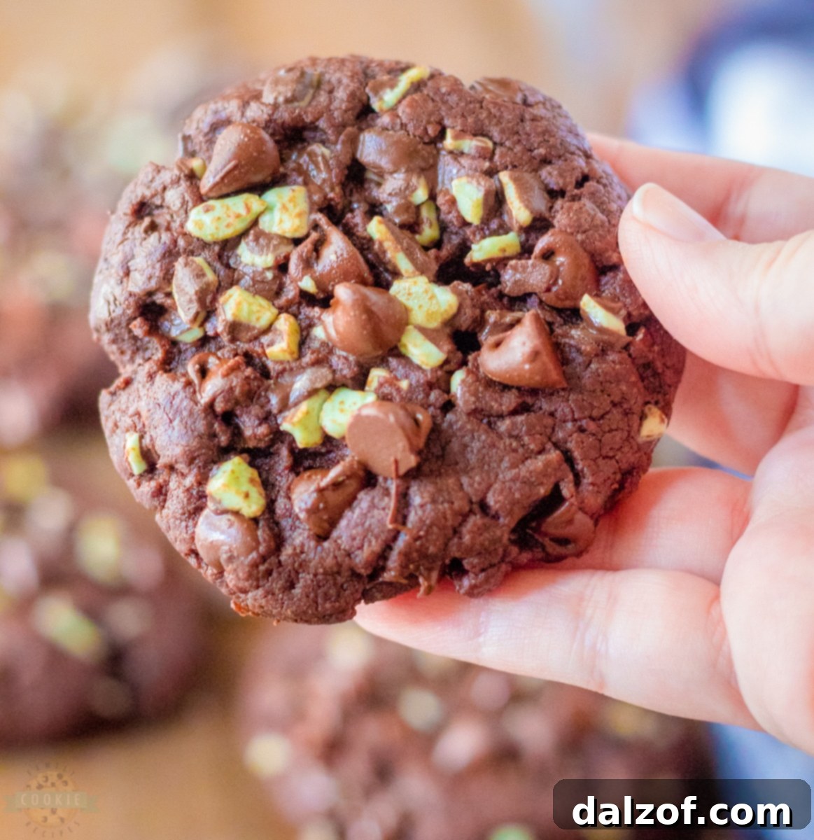 Fudgy Mint Chocolate Brownie Cookies 3 Close-up of a fresh batch of Mint Chocolate Brownie Cookies.