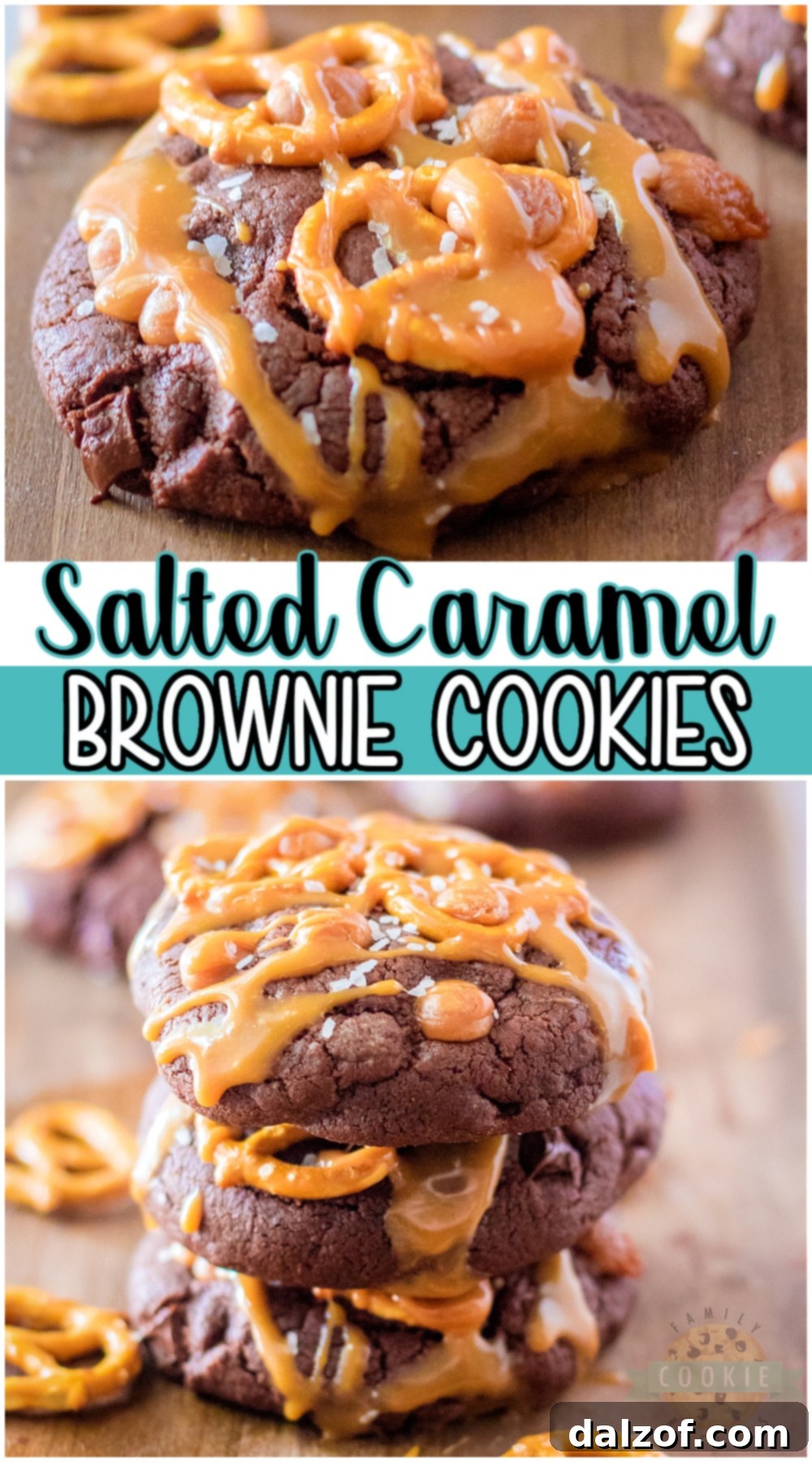 Pinterest graphic for Salted Caramel Brownie Cookies recipe