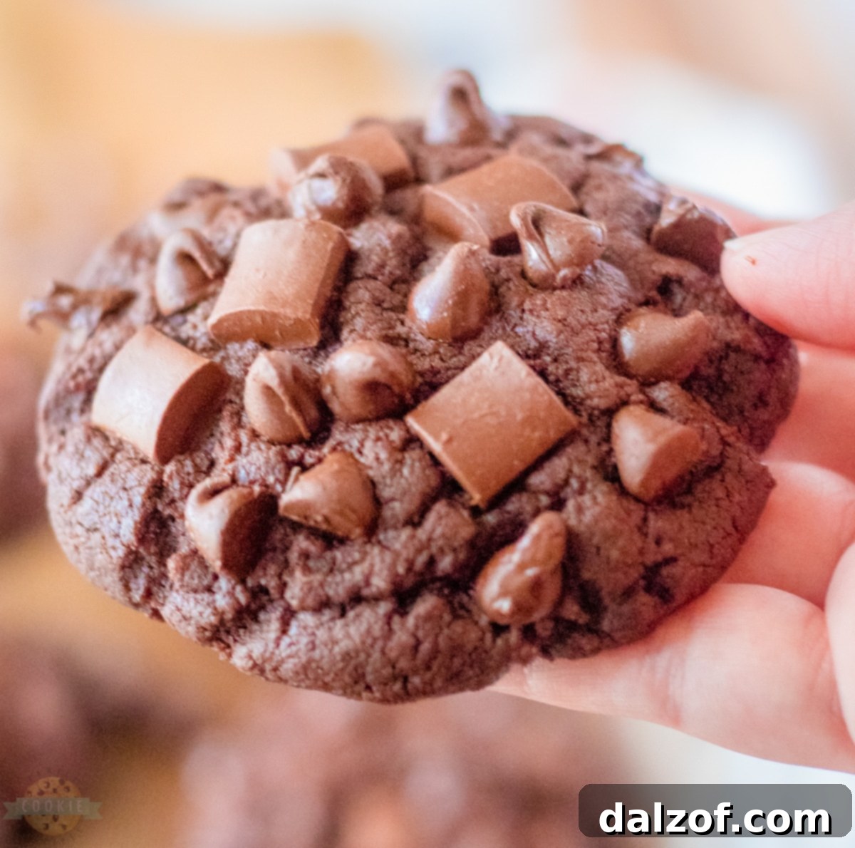 Ultimate Fudgy Brownie Cookies 3 A plate of warm, freshly baked brownie cookies with melted chocolate chips visible.