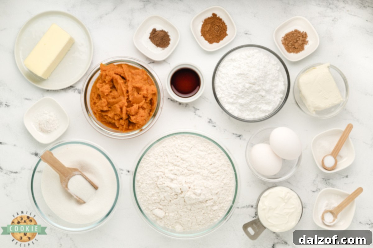 Ingredients in Pumpkin Sugar Cookies with cream cheese frosting.