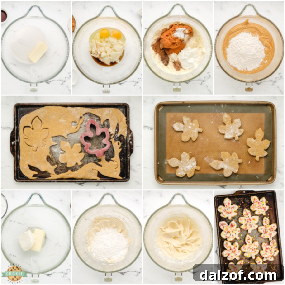 Step by step instructions on how to make Pumpkin Sugar Cookies with Cream Cheese Frosting.