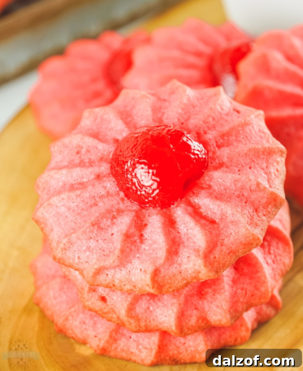 Close-up of Cherry Jello Cookie dough being piped
