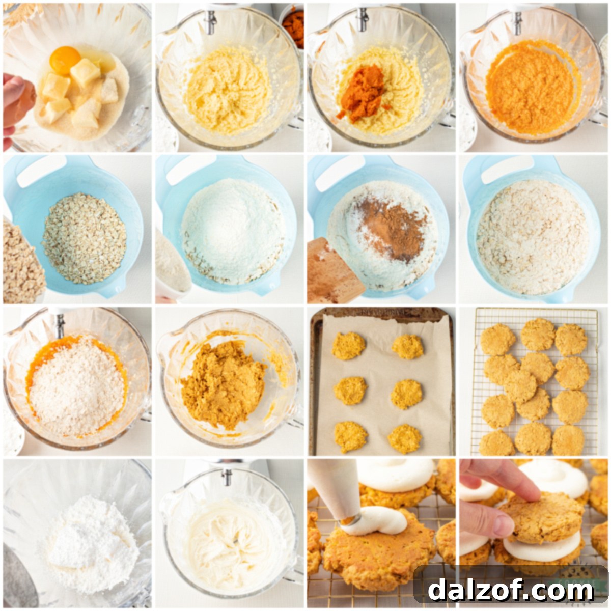 Step by step instructions on how to make Pumpkin Oatmeal Cream Pies.