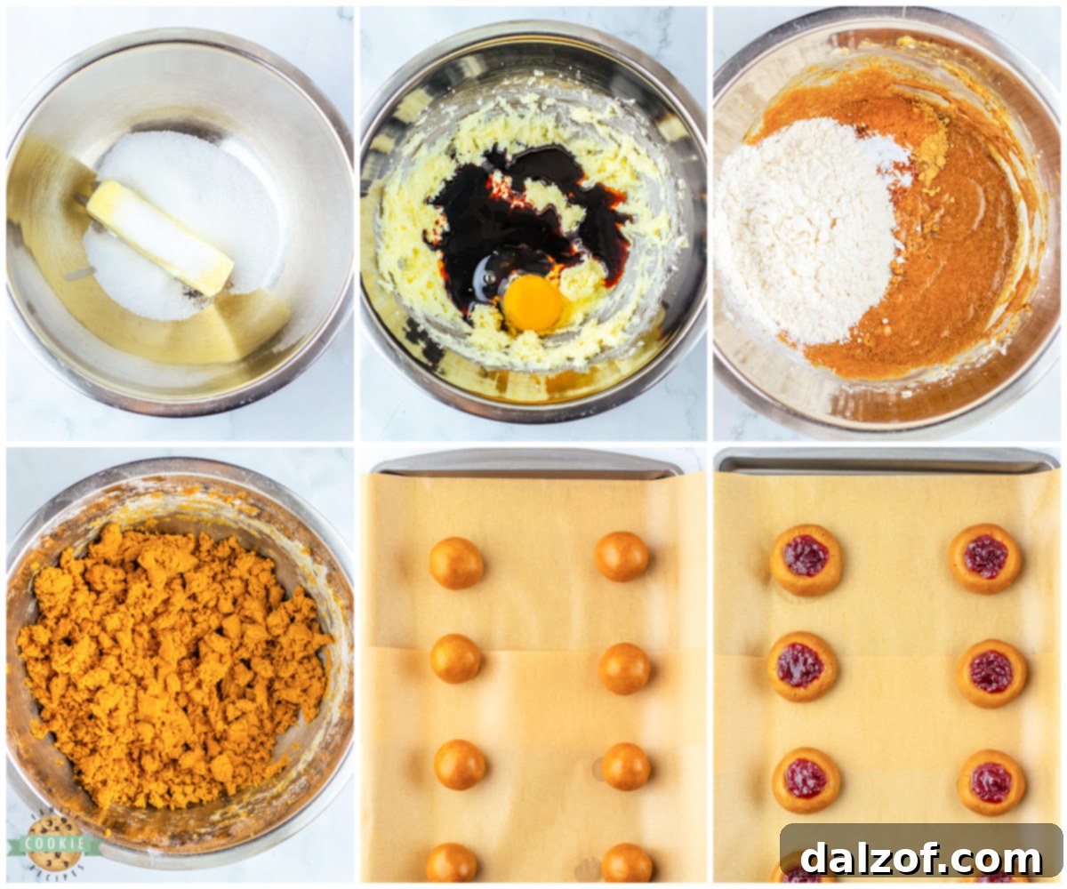 Arrangement of ingredients for Gingerbread Thumbprint Cookies: butter, molasses, spices, and cranberry sauce.