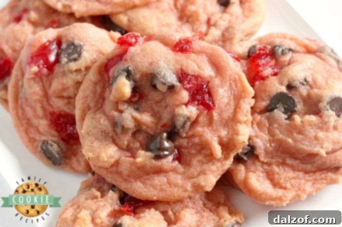 Cherry Chocolate Chip Cookies are soft, chewy and packed with cherry flavor, bits of maraschino cherries and chocolate chips! A fun and flavorful twist on traditional chocolate chip cookies!