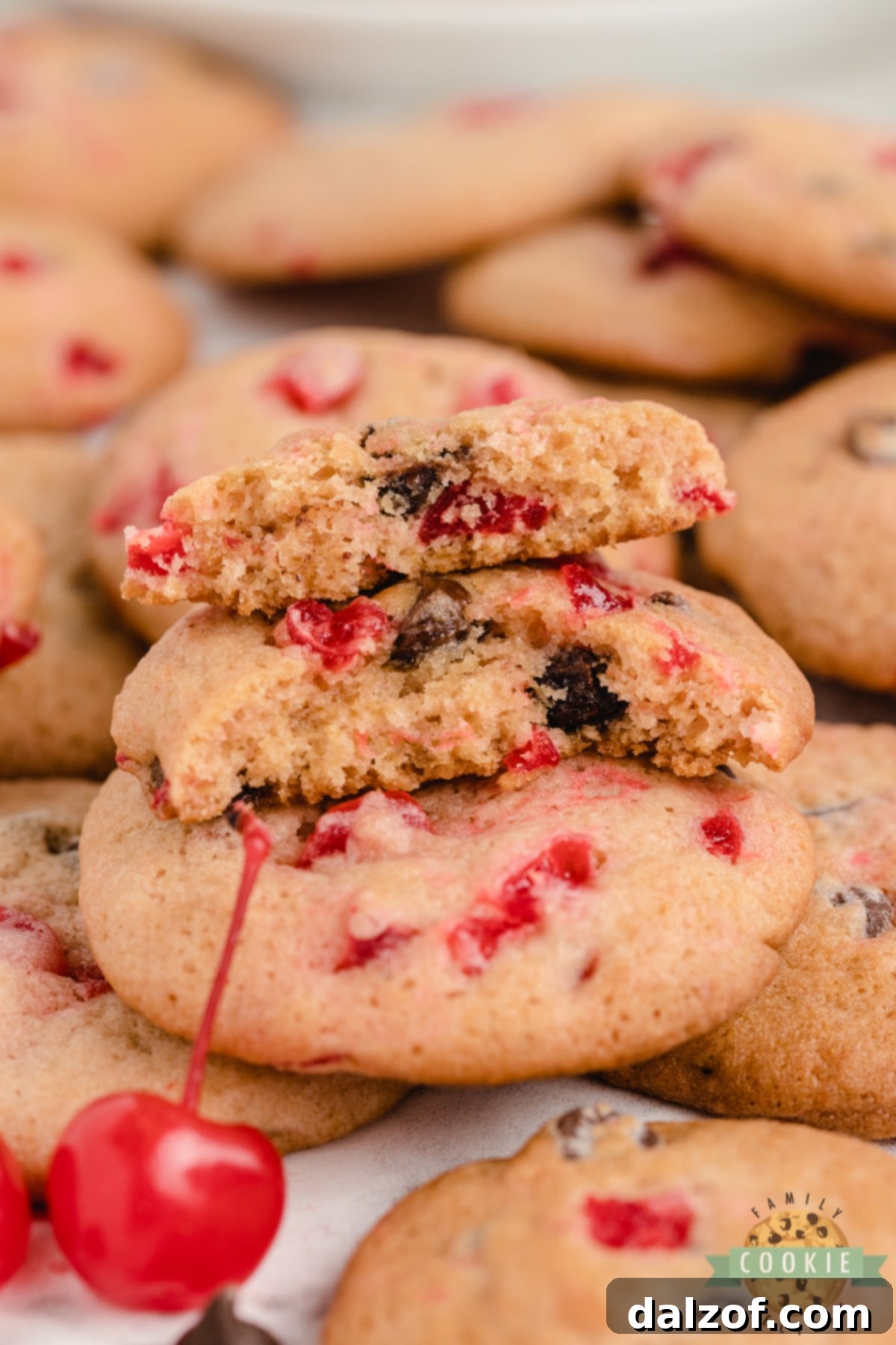 Chocolate Chip Cookies with cherry flavor and maraschino cherries