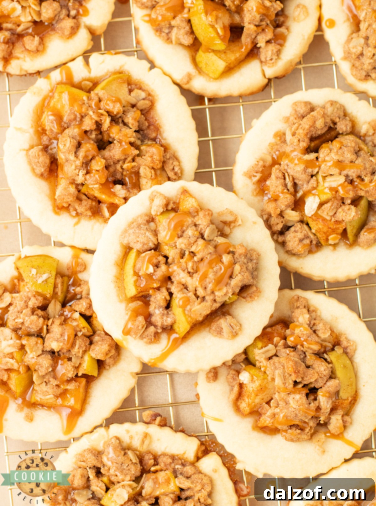 Shortbread cookies topped with cinnamon apples and a crumbly oat topping.
