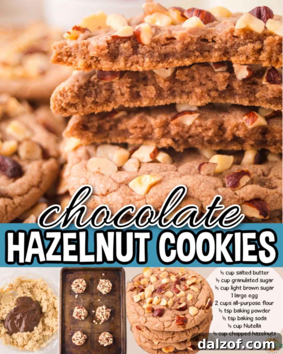 A stack of freshly baked Chocolate Hazelnut Cookies, highlighting their inviting texture and delicious appearance. Perfect for Ferrero Rocher lovers!