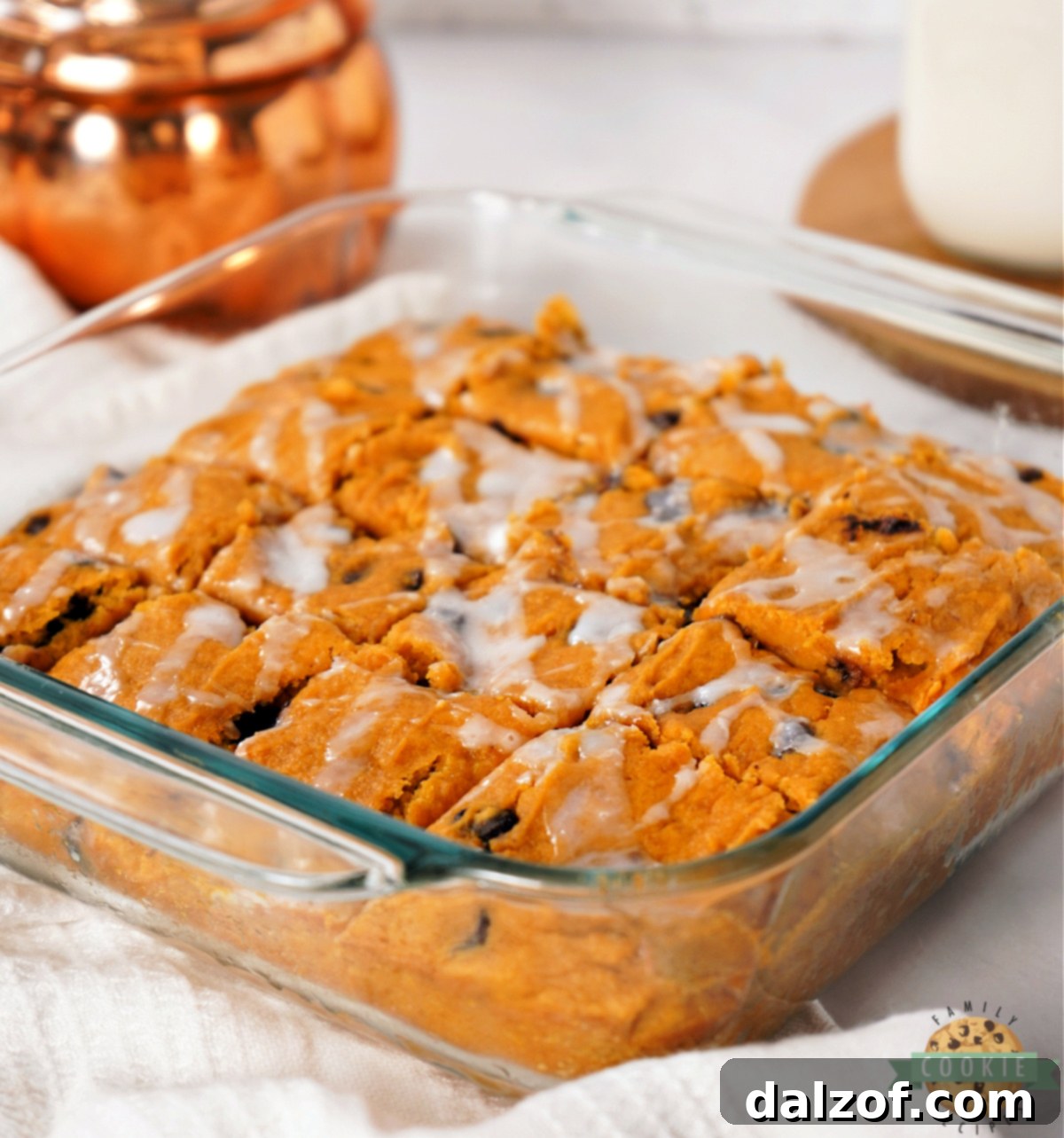 A perfectly baked square of Pumpkin Chocolate Chip Cookie Bars, soft, chewy, and ideal for a fall treat.