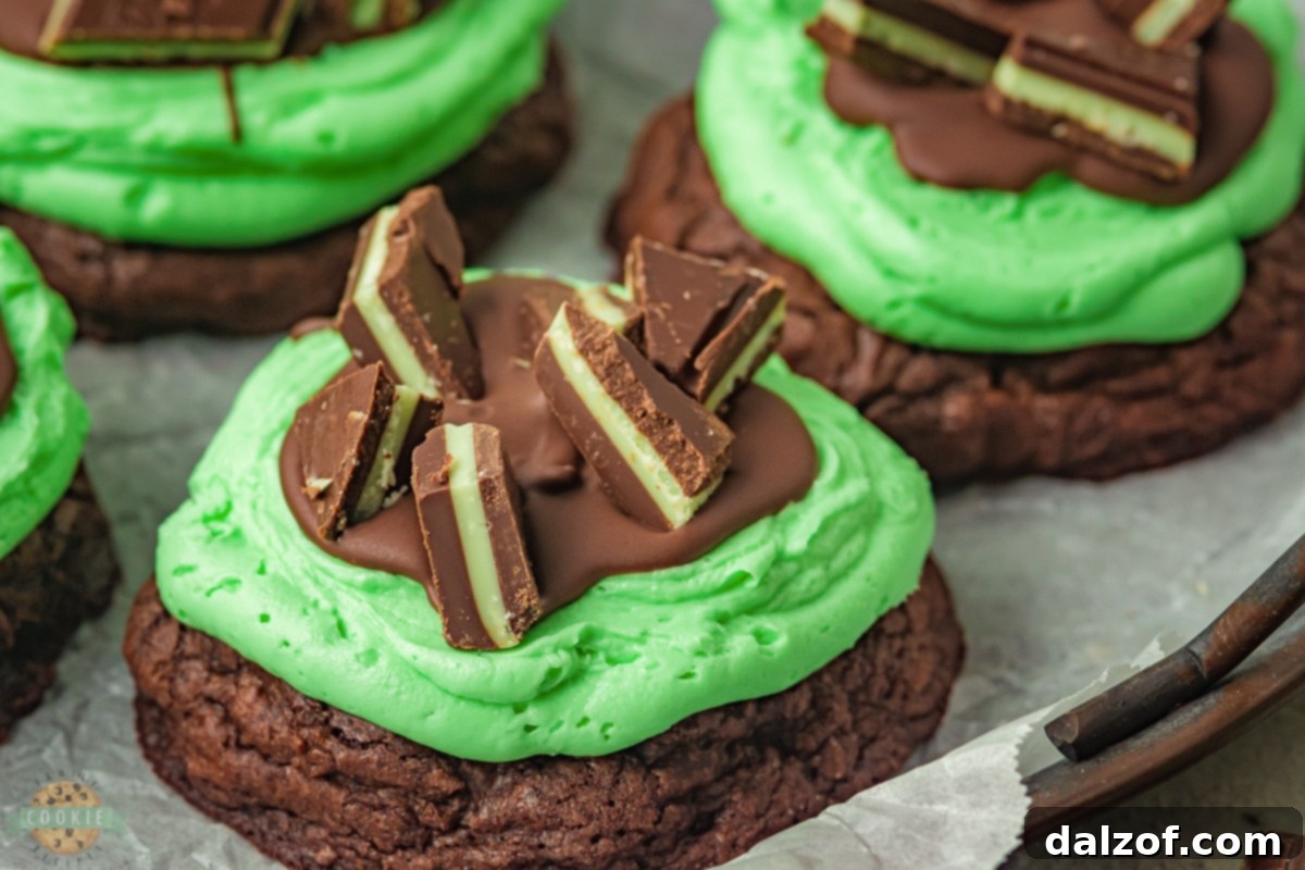 Delicious Grasshopper Cookies with mint frosting and chocolate ganache