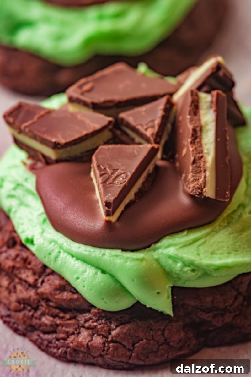 Freshly baked Grasshopper Cookies cooling on a wire rack
