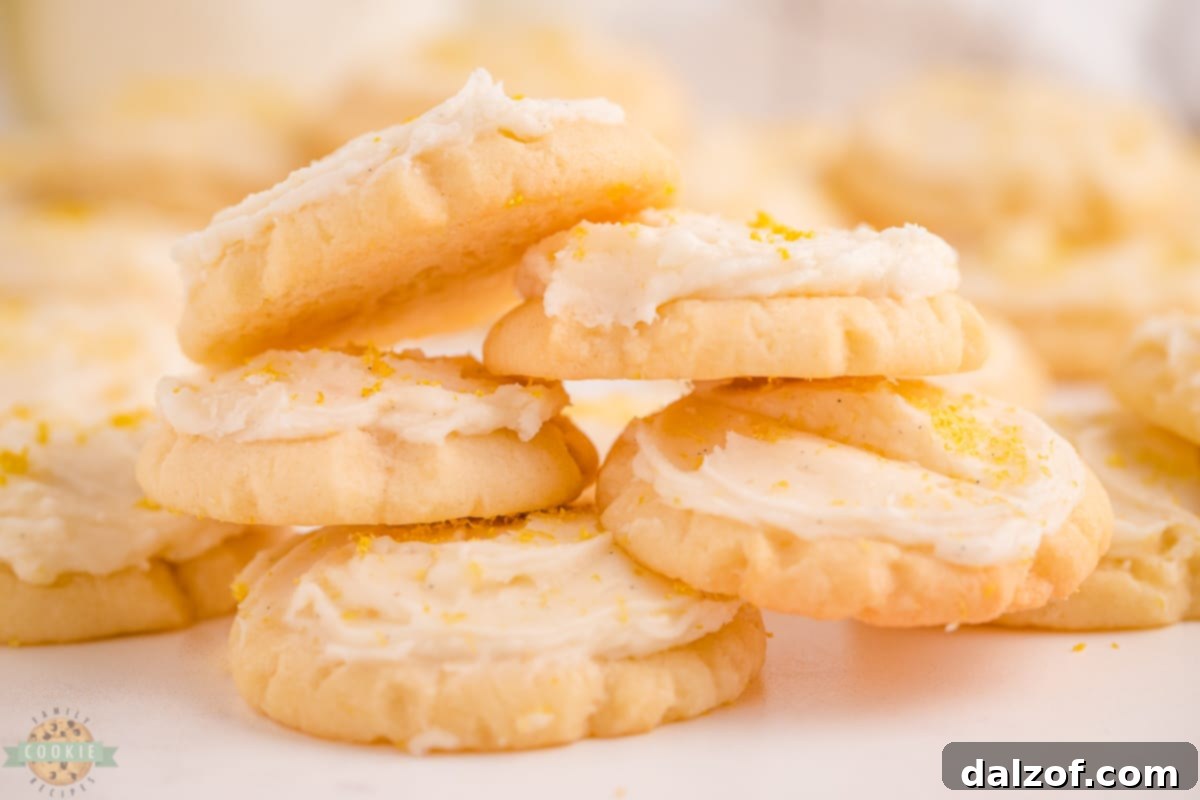 Close-up of a frosted mini sugar cookie bite showcasing its rough edges and creamy frosting
