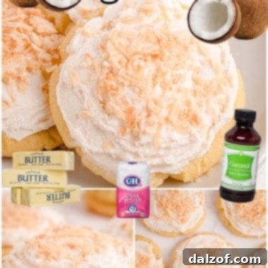 Coconut Sugar Cookies with frosting and toasted coconut