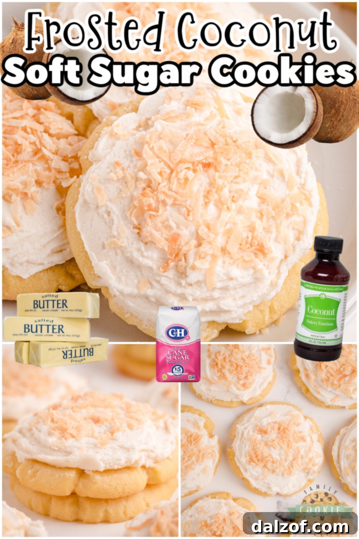 Collage of various coconut sugar cookie images