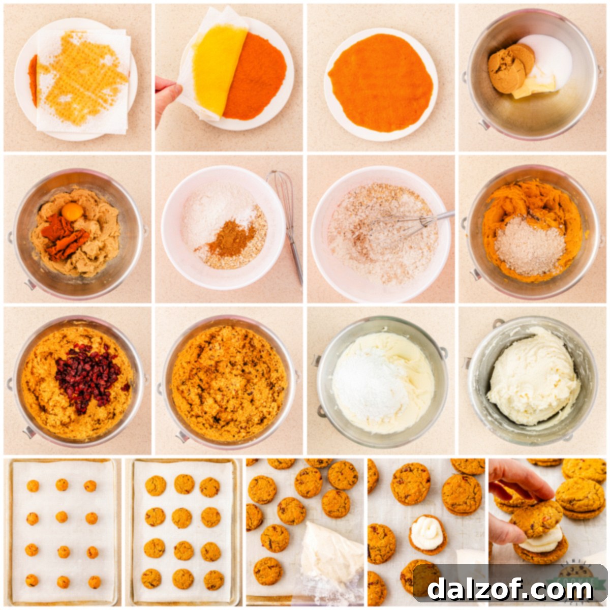 Step by step ingredients on how to make Pumpkin Oatmeal Cranberry Sandwich Cookies recipe.