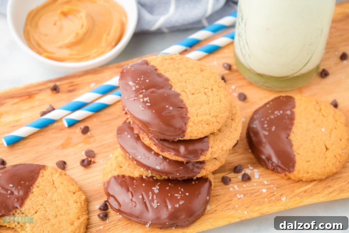 Chewy Peanut Butter Cookies dipped in chocolate, a perfect homemade gluten-free dessert.