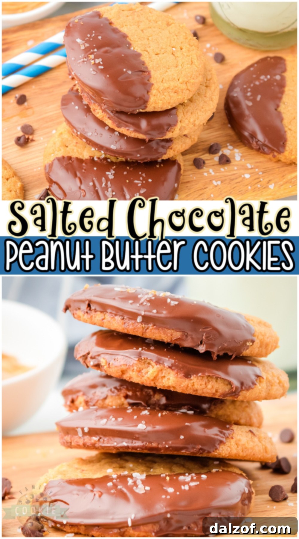 Chewy Peanut Butter Cookies dipped in chocolate, a perfect homemade gluten-free dessert made with just 7 ingredients!