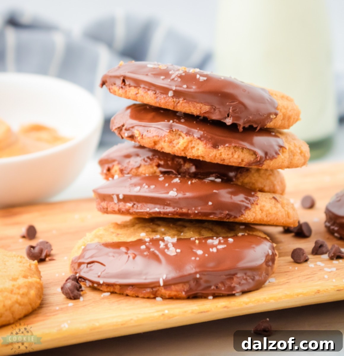 Ingredients laid out for making chocolate dipped peanut butter cookies.