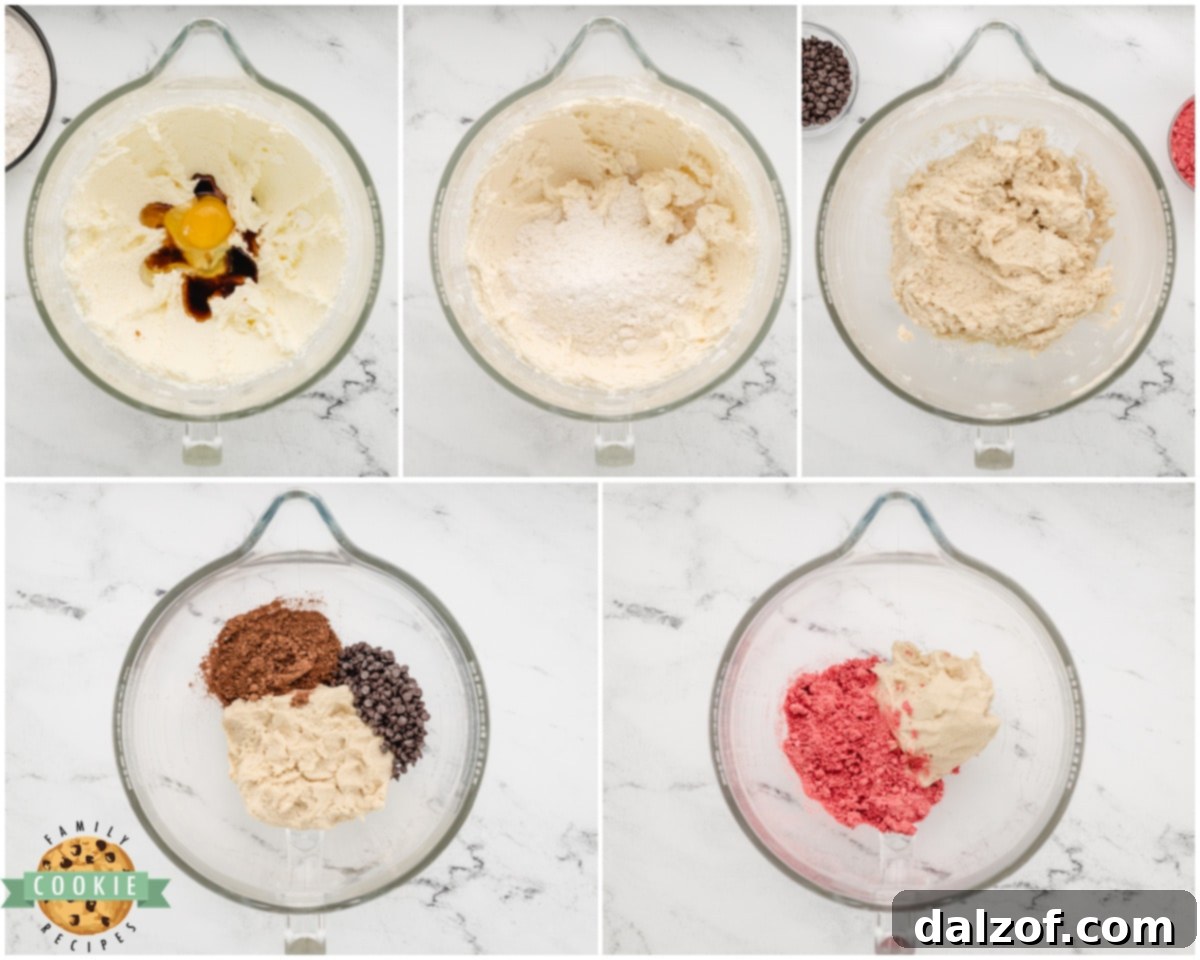 making the dough for neapolitan cookies