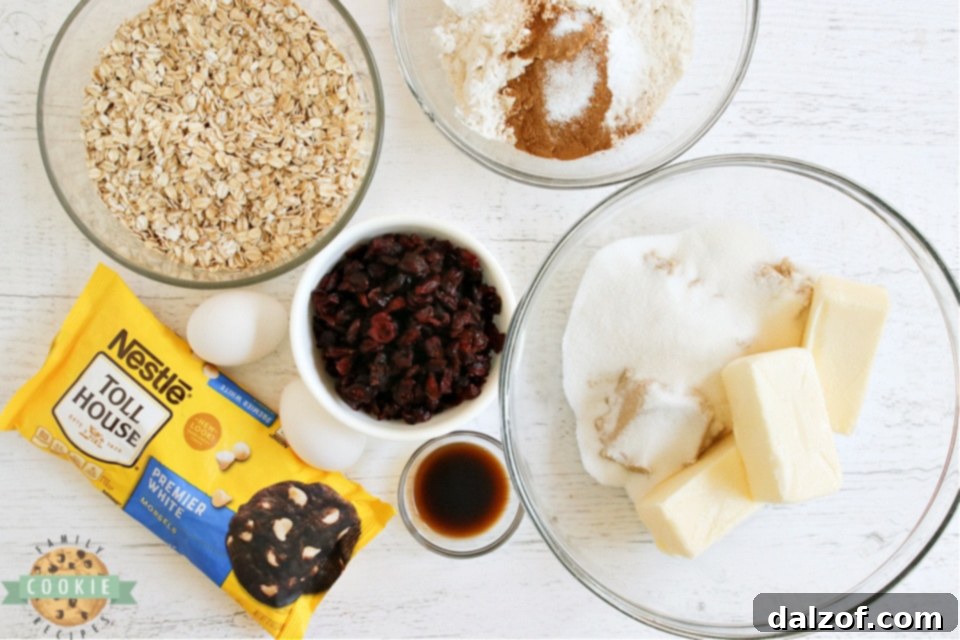 Ingredients in White Chocolate Cranberry Oatmeal Cookies