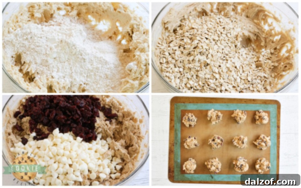 Step by step instructions on how to make White Chocolate Cranberry Oatmeal Cookies