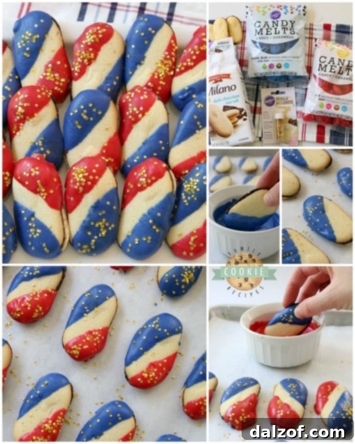 How to make simple & easy 4th of July cookies from Milanos and melting chocolate. Recipe from Family Cookie Recipes
