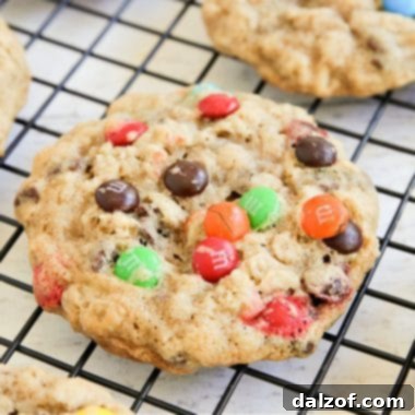 A plate of colorful M&M Oatmeal Cookies.