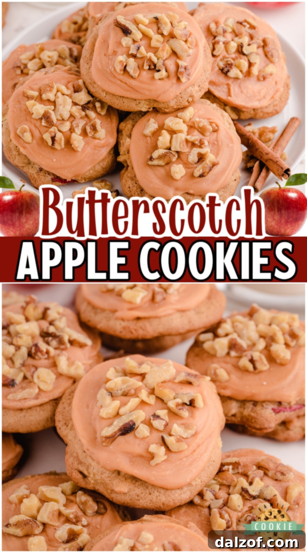 Finished butterscotch apple cookies with glaze and nuts