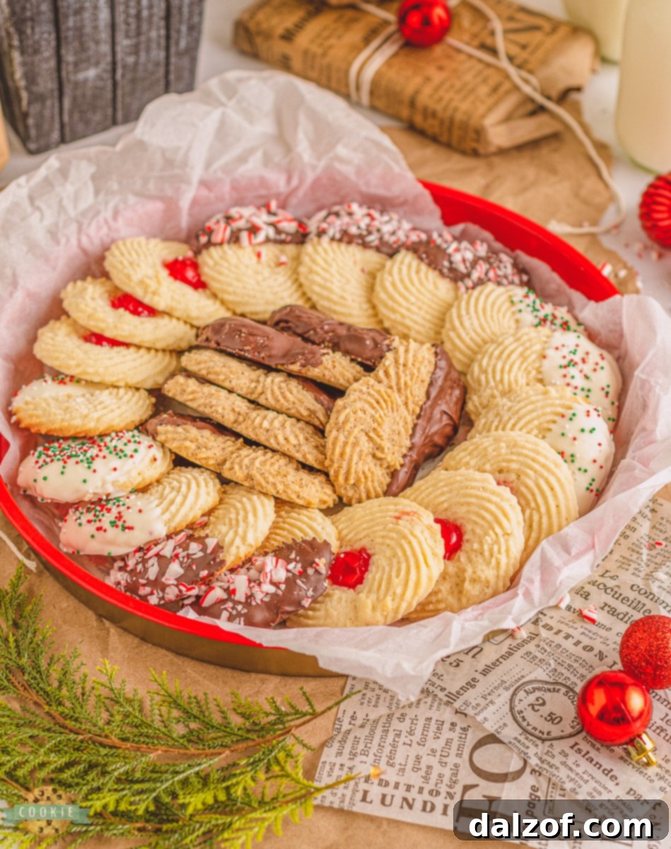 Golden Delights: Butter Cookie Recipes 5 A variety of beautifully decorated butter cookies, each with unique toppings or flavorings, perfect for a gourmet cookie box.