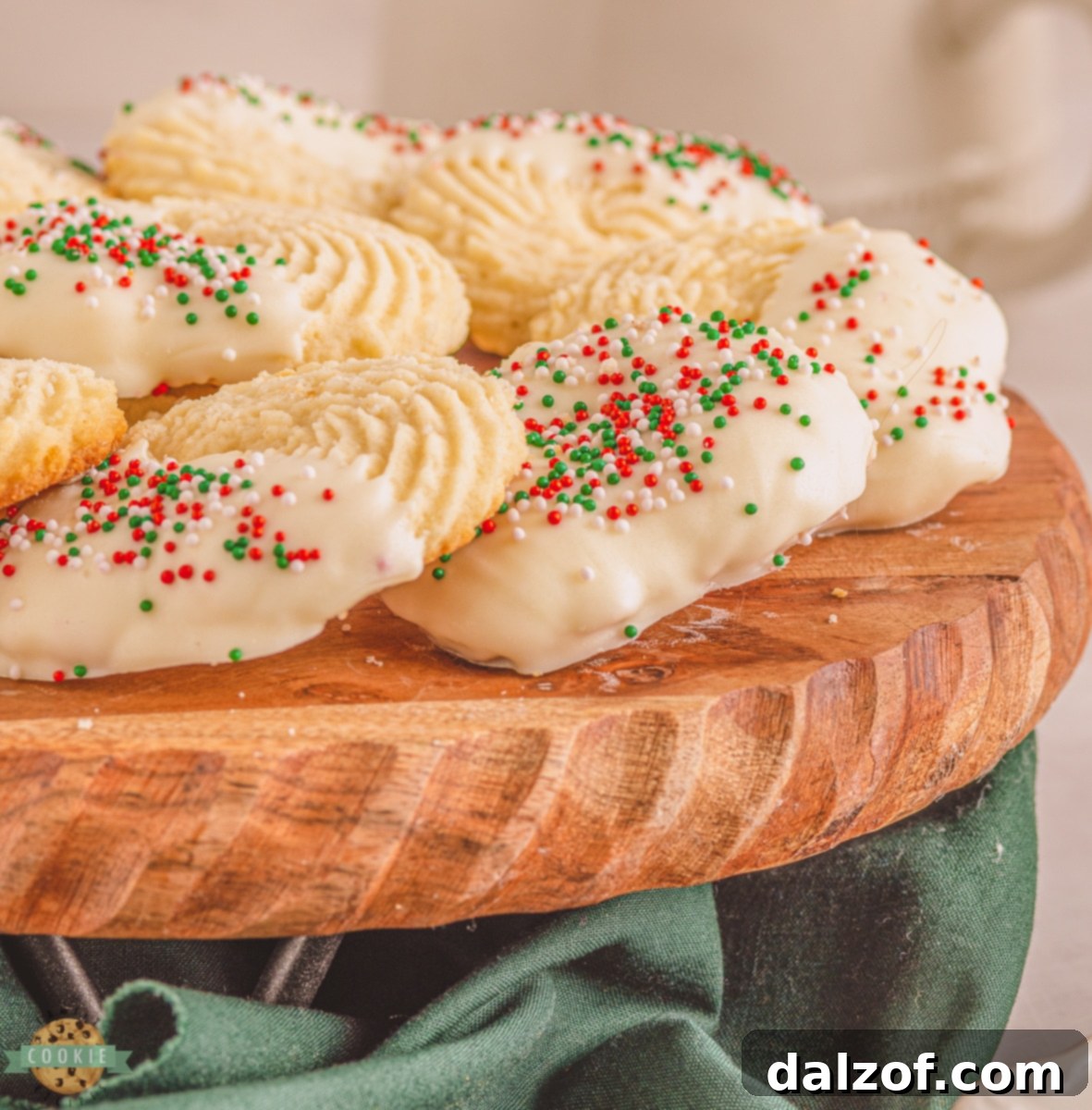 stack of white chocolate butter cookies ready to eat