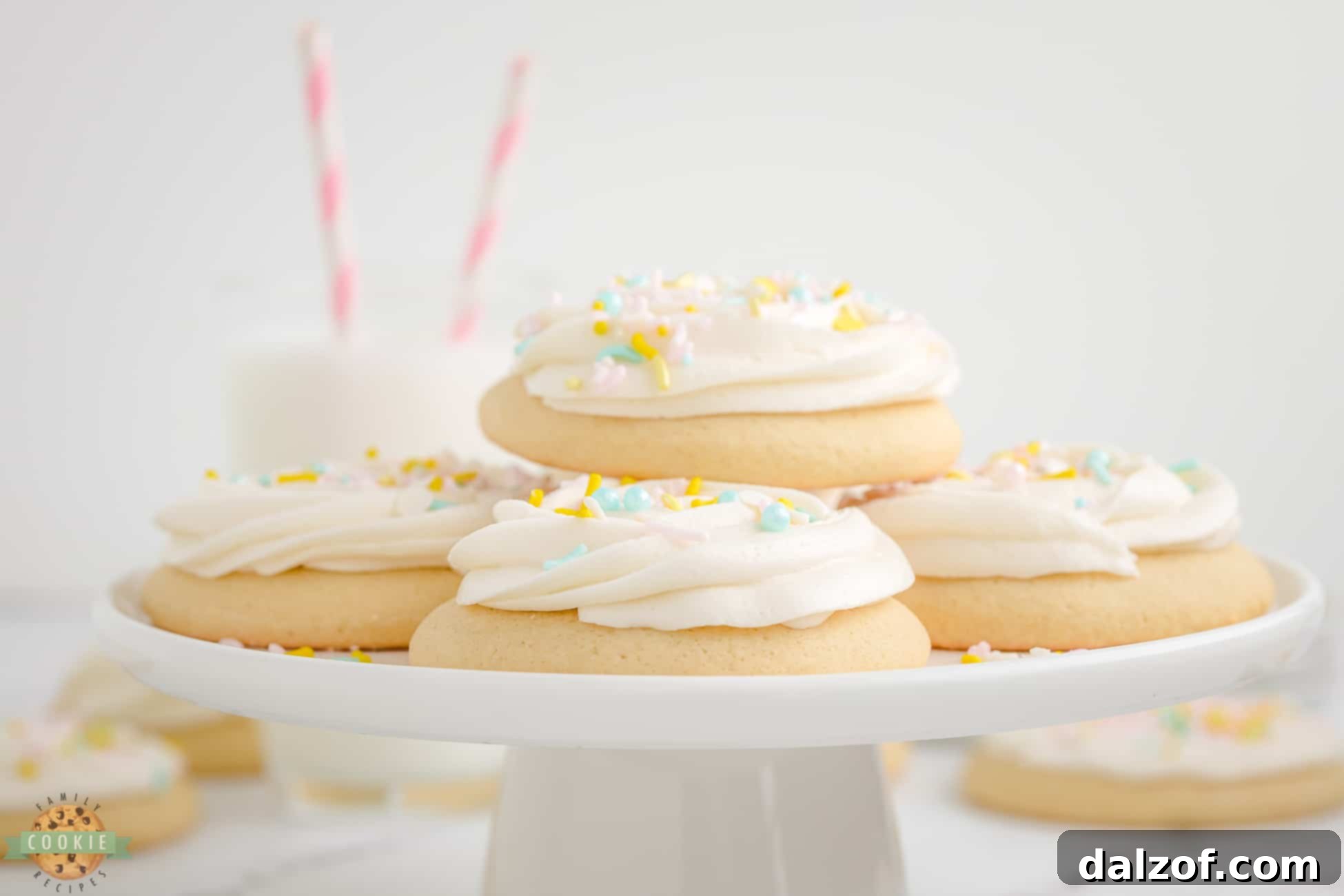 sugar cookies on a cake stand