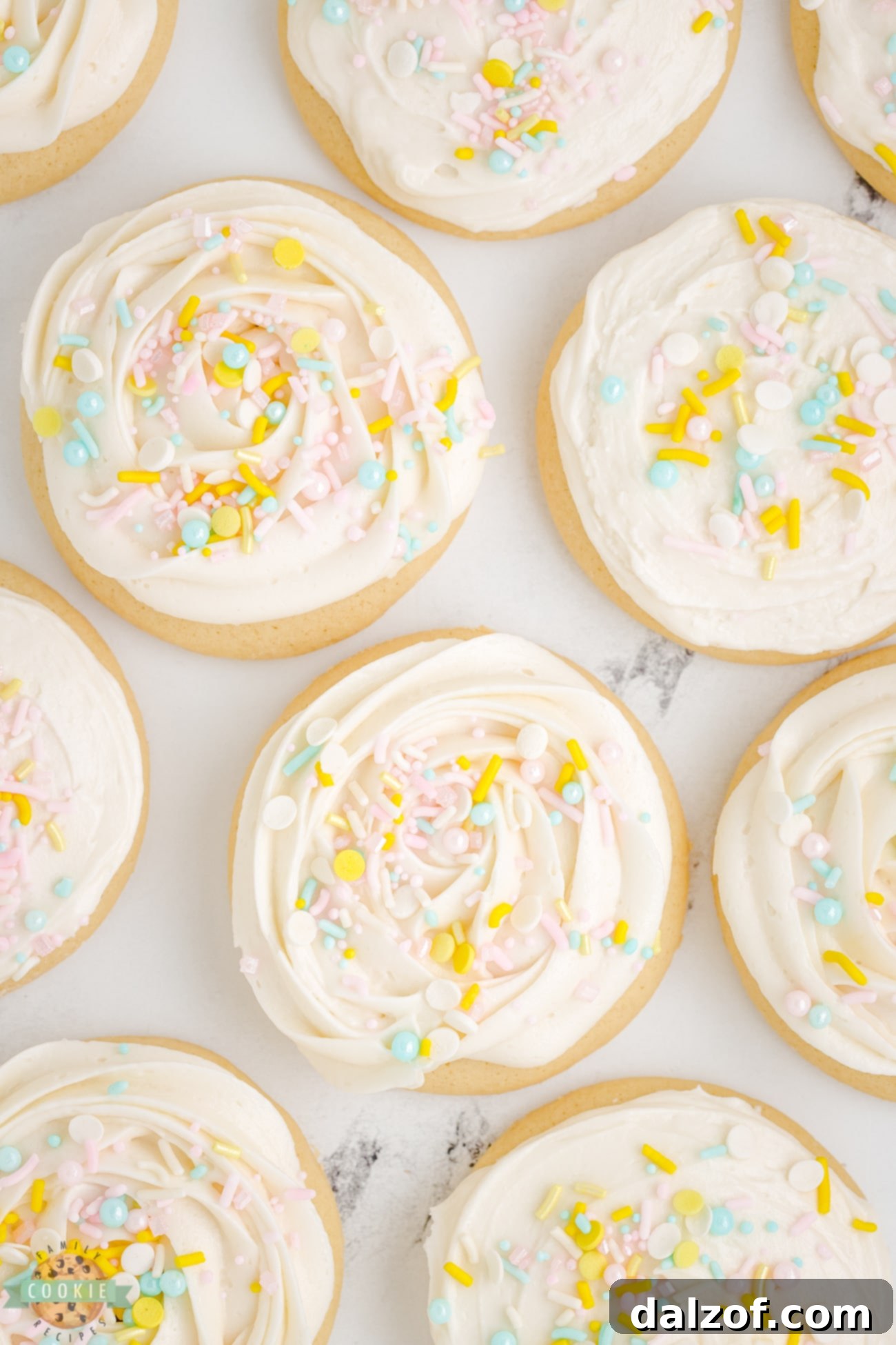soft sugar cookies with rosette frosting