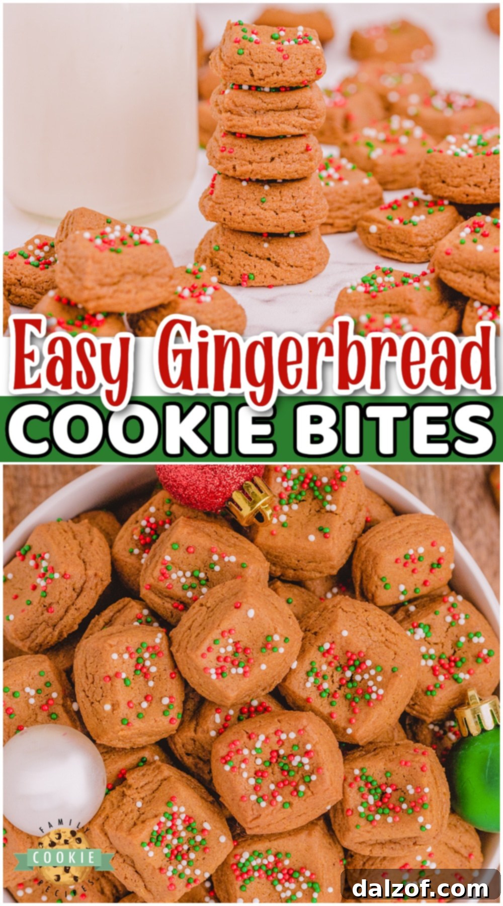 Pinterest-ready image of Christmas gingerbread cookie bites, emphasizing their fun, easy, and classic appeal for holiday parties.