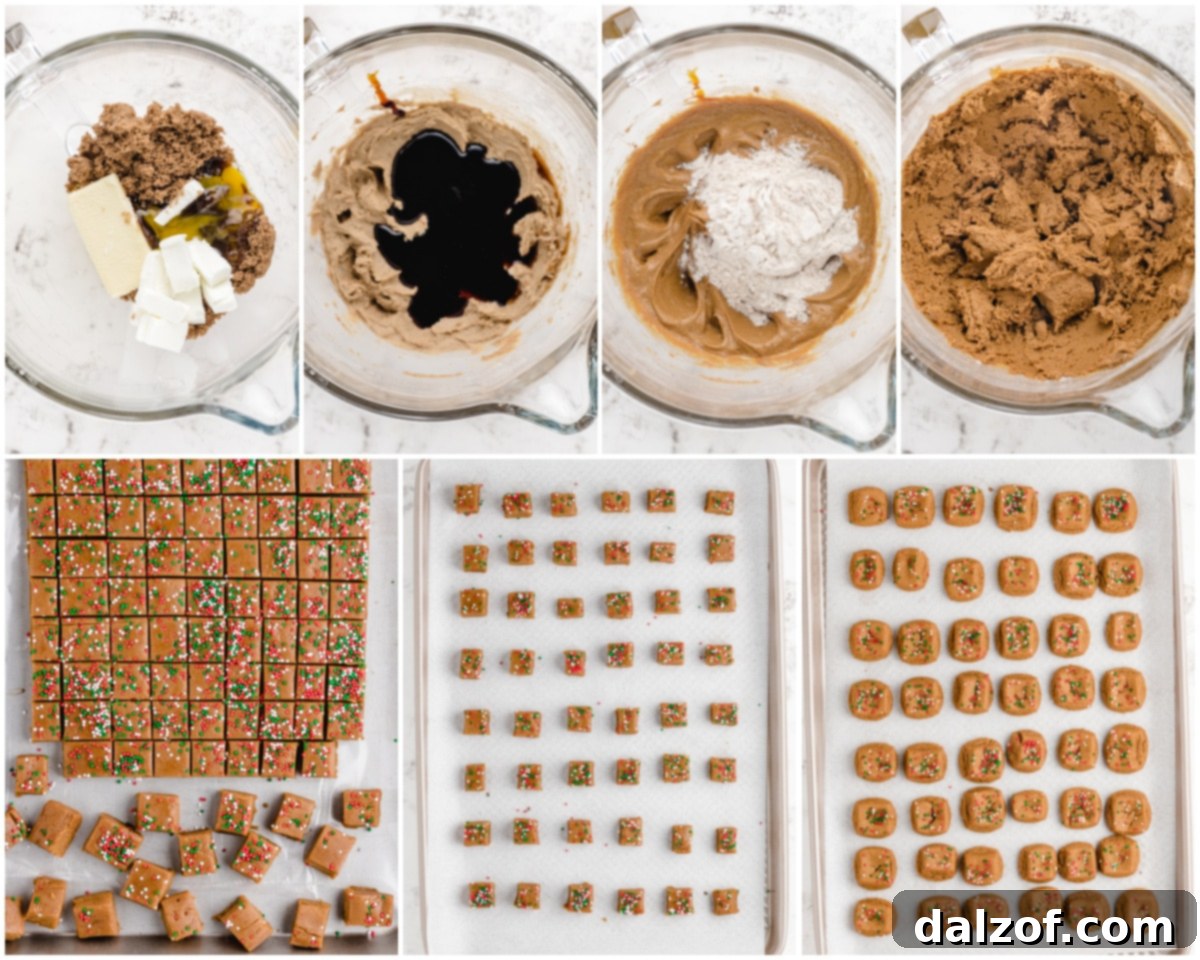Overhead shot showing the initial steps of mixing ingredients for Christmas Gingerbread Cookie Bites in a kitchen.