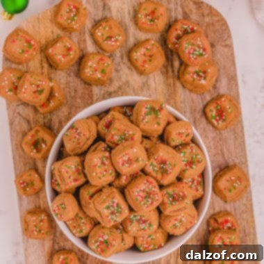 Close-up of baked Christmas Gingerbread Cookie Bites, showing texture and sprinkles.