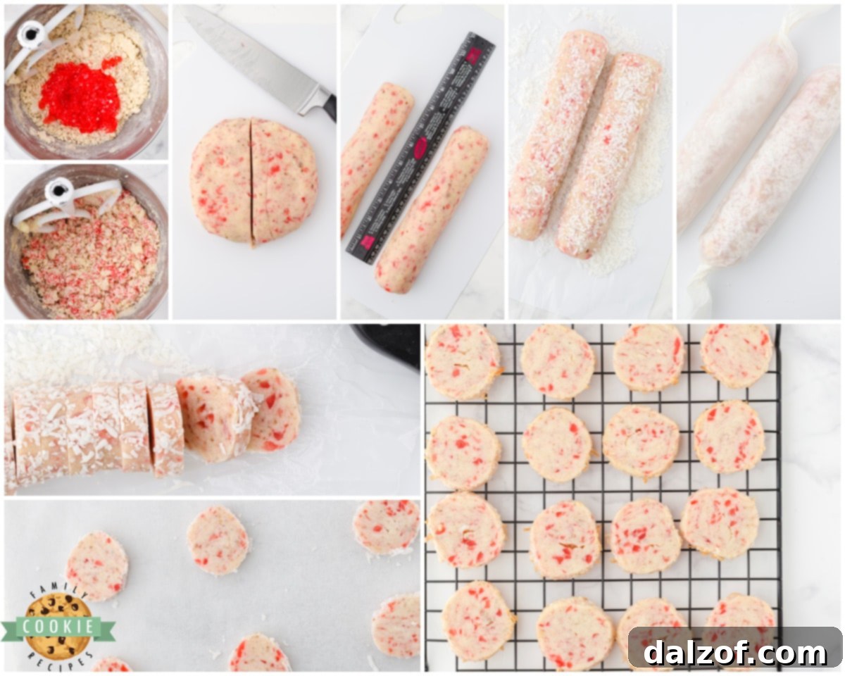 Process of making Santa's Whiskers Cookies, showing dough preparation and rolling.