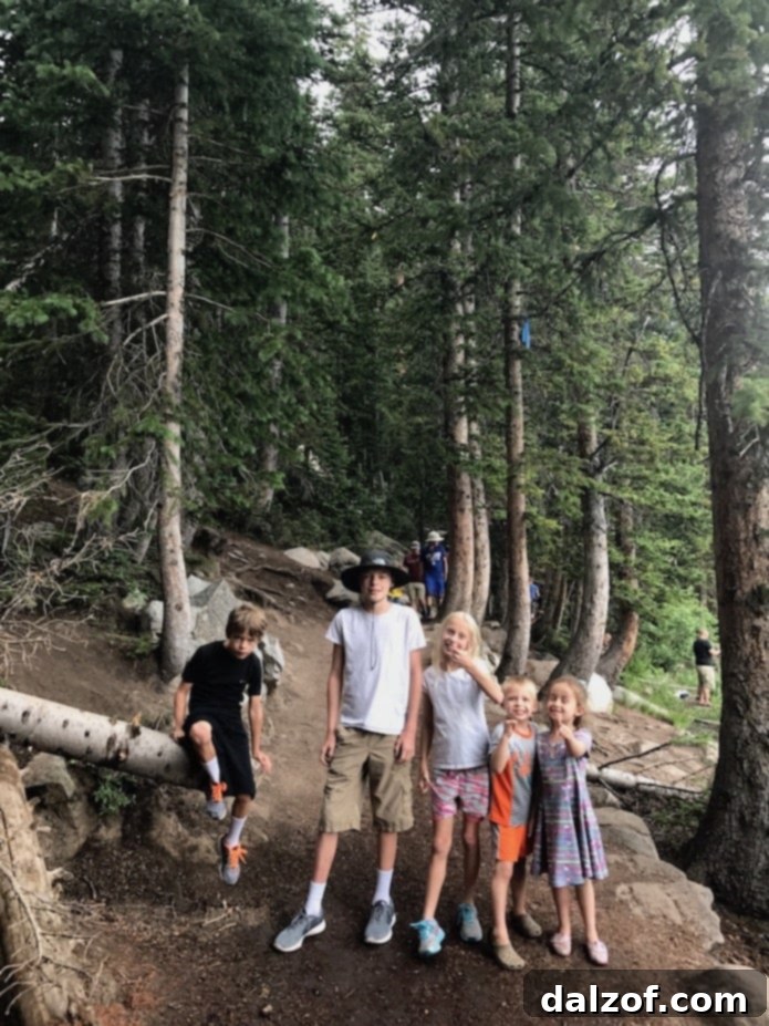 Family hiking in mountains