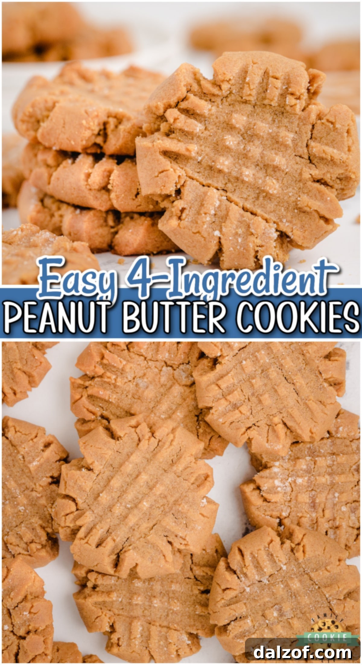 Easy Peanut Butter Cookies made with just a handful of ingredients and no flour! Chewy peanut butter cookie recipe made in minutes & perfect for peanut butter lovers!