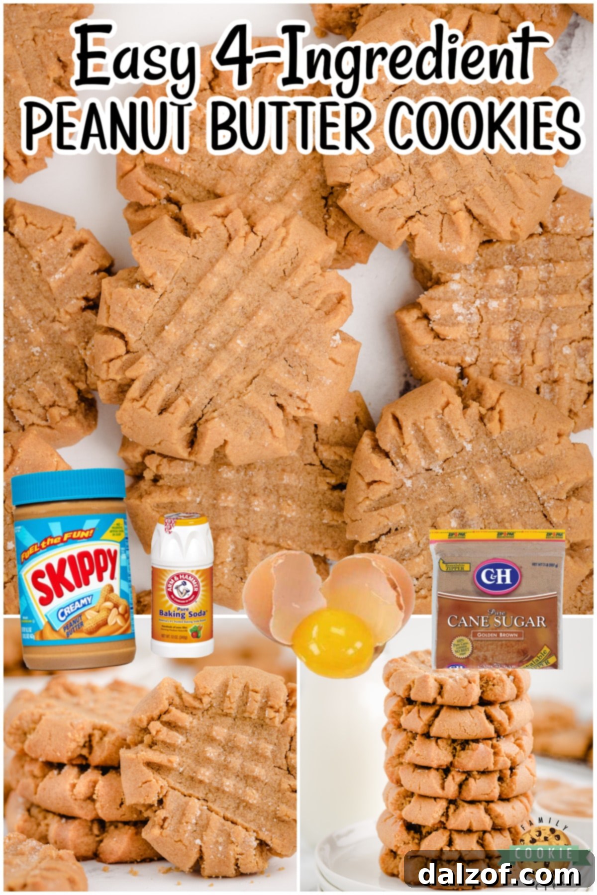 Easy Peanut Butter Cookies made with just a handful of ingredients and no flour! Chewy peanut butter cookie recipe made in minutes & perfect for peanut butter lovers!